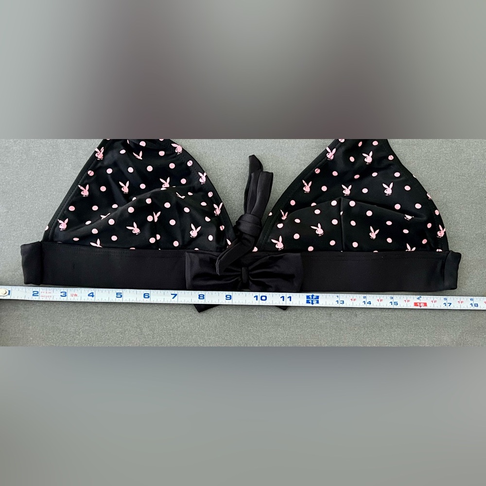 Playboy Black Polka Dot Bikini Set Size XL – Tie Sides & Bow Detail - Picture 8 of 12